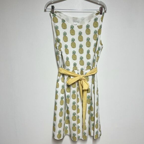 Garnet Hill Cotton Sleeveless Fit and Flare Pineapple Print Summer Dress Sz 14 - Picture 1 of 6